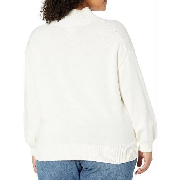 Funnel Neck Sweater Womens Plus Size 2X Solid White Rib Knit Minimalist Classic - Picture 2 of 4
